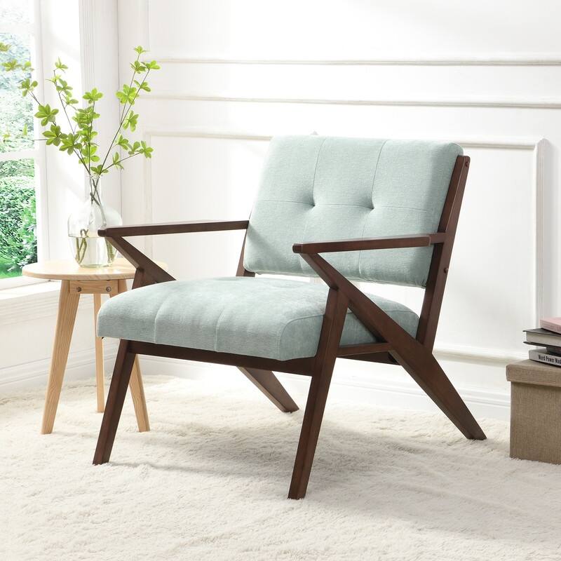 30" Mid-Century Modern Accent Chair in Soft Green - Plush Cushion & Solid Wood Frame