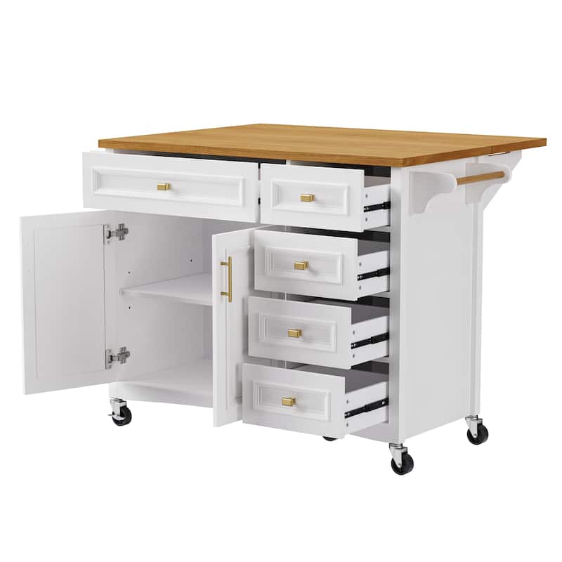 52" Rolling Kitchen Island with Drop Leaf,Spice Rack,Adjustable Shelf
