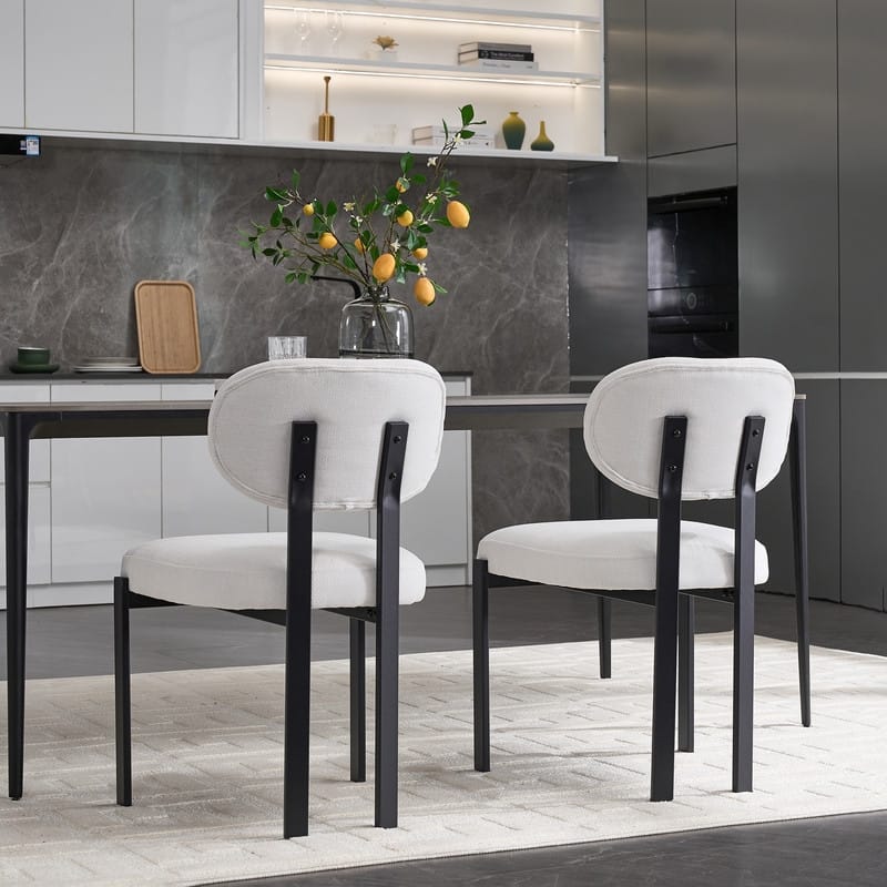 2Pcs Modern Dining Room Chairs Mid-Century Upholstered with Metal Legs