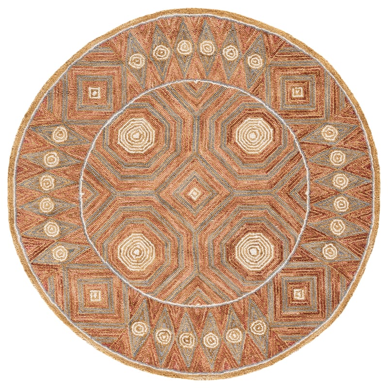 SAFAVIEH Handmade Micro-Loop Hiltrud Modern Wool Rug - 5' Round - Rust/Ivory