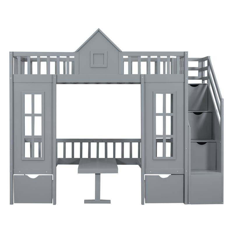 Stairway Bunk Bed w/Changeable Table, Turn into Upper Bed & Down Desk