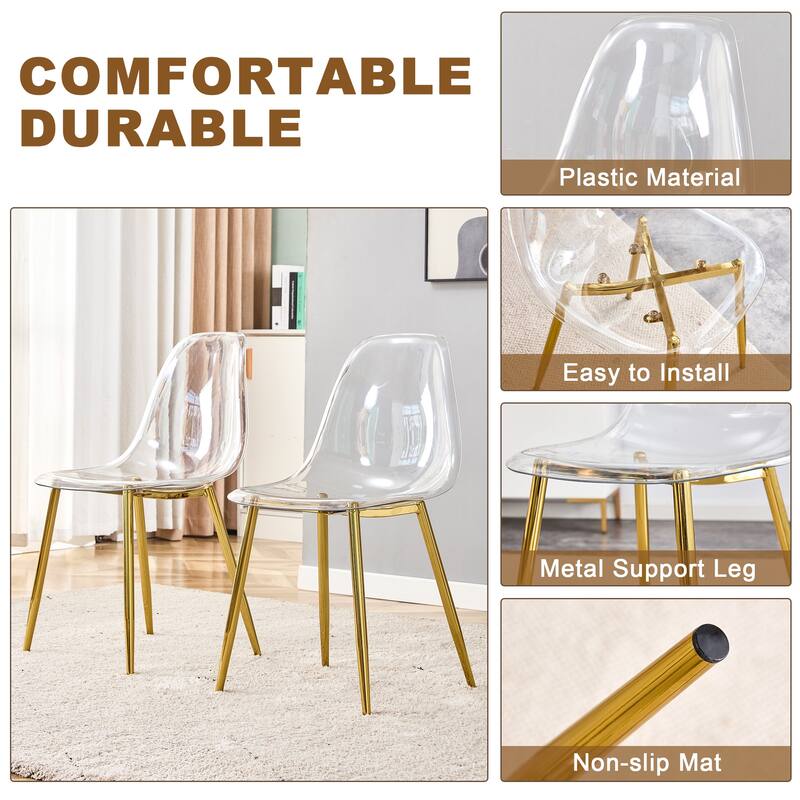 Roomfitters 5pcs Wood Texture MDF Coffee Table Set with Tempered Glass Legs and Transparent Chairs, Transparent