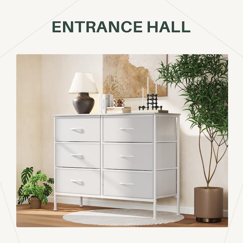 Tall Dresser Storage Tower with 6 Fabric Drawers, Grey, Black, Rustic Brown,White