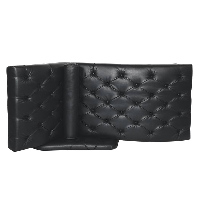 Black Modern 59.5" PU Upholstered Buttons Tufted Chaise Lounge Chair with Pillow and Solid Wood Legs