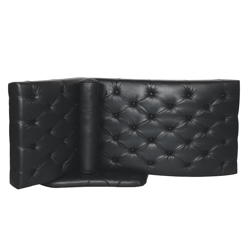 Faux Leather Chaise Lounge Chair with Pillow and Solid Wood Legs, Tufted Upholstered Accent Lounge Chair with Arm