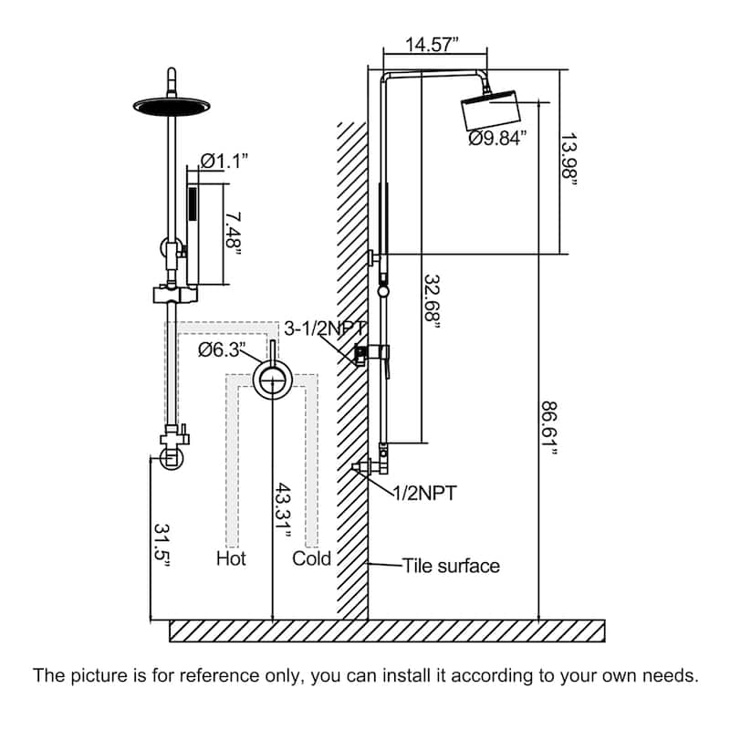 Rbrohant Wall Mounted Exposed Rain Combo Set, Shower System with 10" Showerhead and Handheld Showerhead