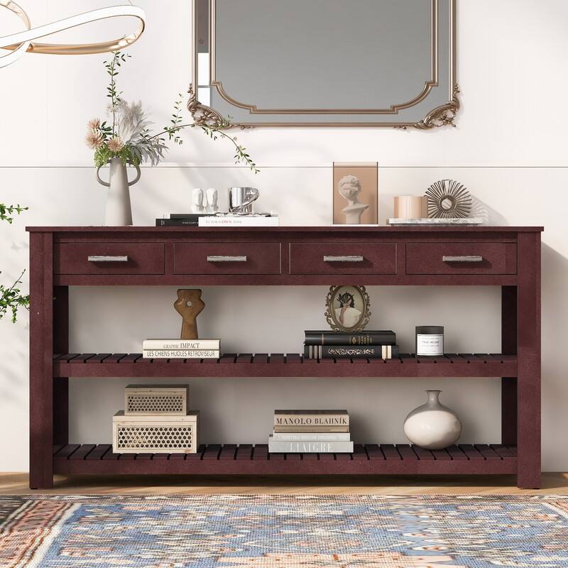 Stylish Entryway Console Table with 4 Drawers and 2 Shelves, Suitable for Entryways, Living Rooms