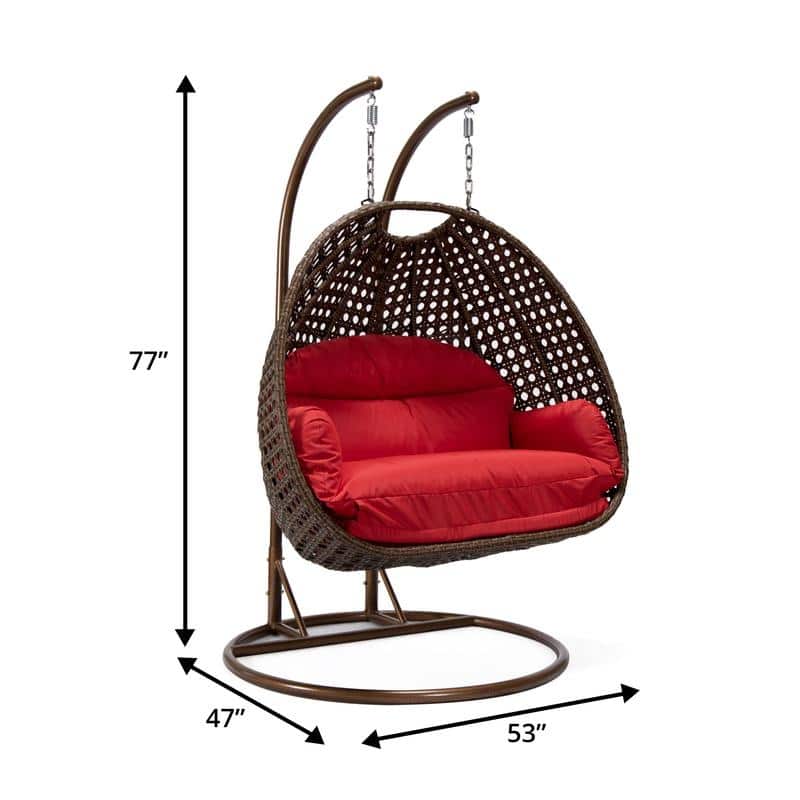 LeisureMod Mendoza Dark Brown 2 Seater Wicker Patio Hanging Double Swing Chair for Patio Porch Backyard Garden - 53"