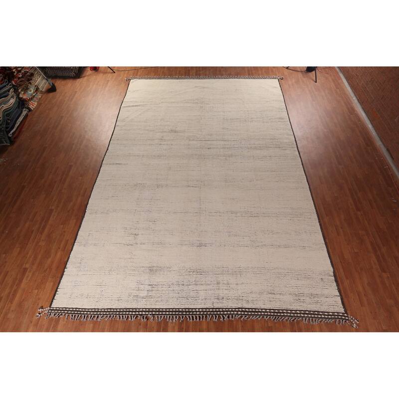 Ivory Moroccan Oriental Large Area Rug Hand-Knotted Wool Carpet - 12'0"x 18'7"