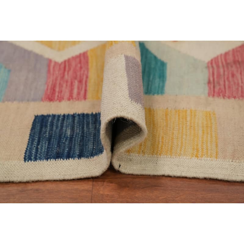 Hand Woven Oriental 100% Wool Carpet Southwestern Tribal Multi-Colored Kilim Area Rug - 9' 9'' X 6' 8''