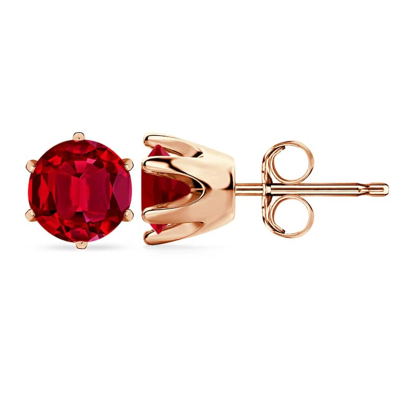 Auriya 14k Gold Lab Grown Gemstone Ruby Stud Earrings Round 0.25 to 5.00 ct. tw. Crown Push-Back - 3.50ct tgw. - Rose