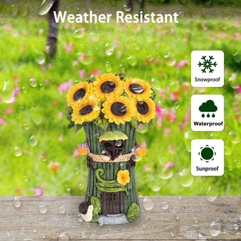 Solar Garden Statues Sunflower House with LED Light