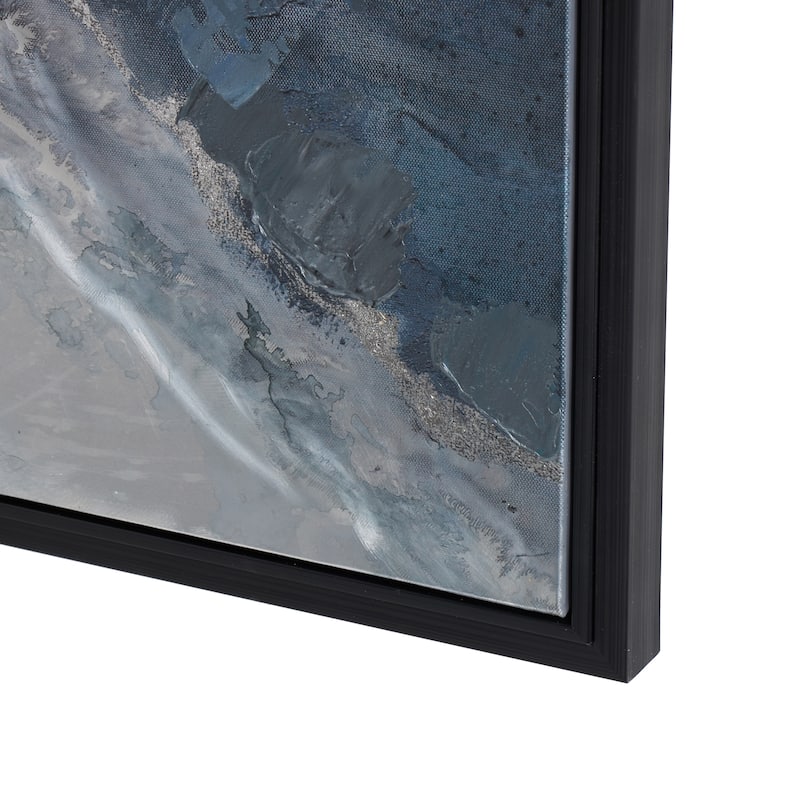 Canvas Abstract Living Room Framed Wall Art with Silver Foil Accents and Black Frame - Blue - Roche River Decor