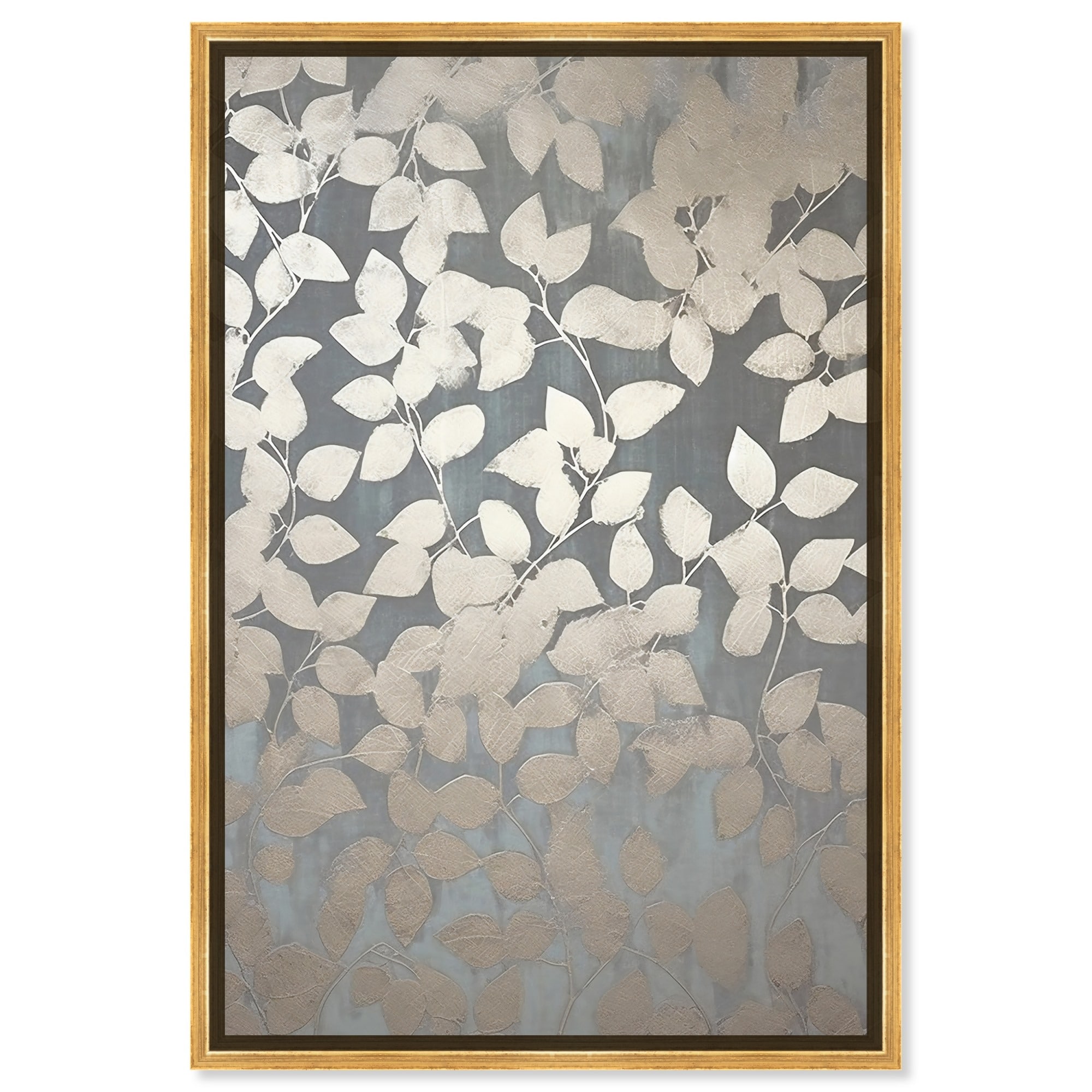 Glam Grey Leaves Canvas Elegant Floral Wall Art by Art Remedy