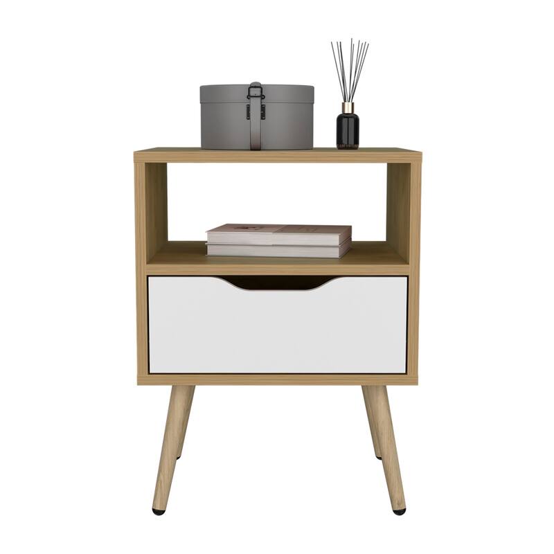 Elegant White Nightstand with Open Shelf and Spacious Drawer, Durable Wood Design