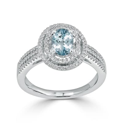 Auriya Modern 5/8ct Oval Aquamarine and Halo Diamond Ring 1/4cttw 18K Gold
