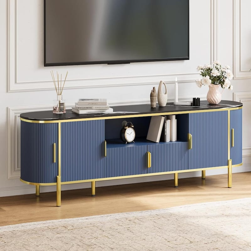 70in Fluted TV Stand Entertainment Center Media TV Console for Living Room - N/A - Blue