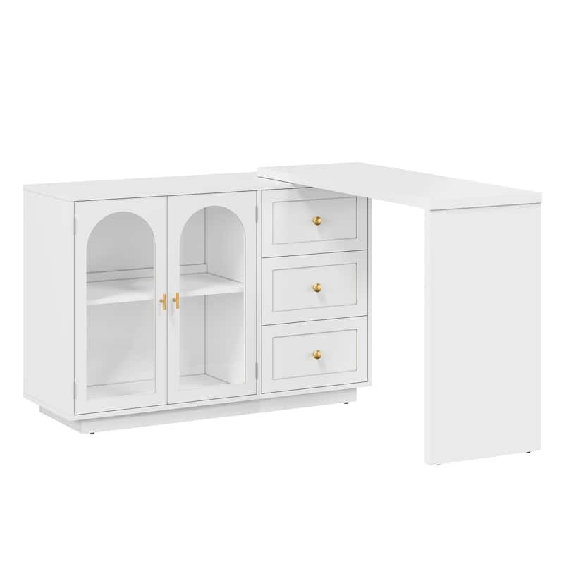 Extendable Makeup Vanity Desk with 3 Drawers & 2 Doors