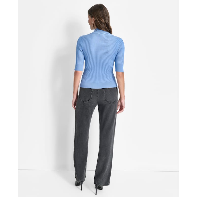 DKNY Mock Neck Ribbed Knit Top
