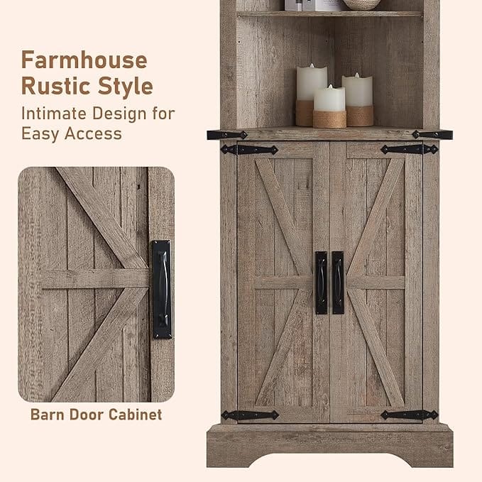 Farmhouse Tall Corner Cabinet, Storage Cabinet, Home Space Saver
