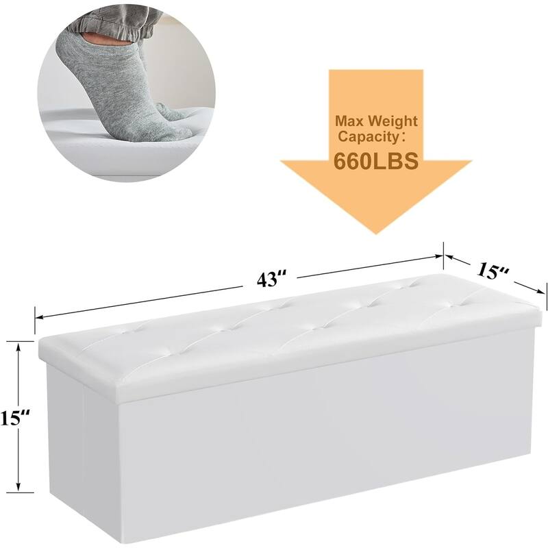 VECELO Folding Storage Ottoman, Bedroom Storage Bench, Versatile Footrest Footstool Tufted Faux Leather Chest for Living Room