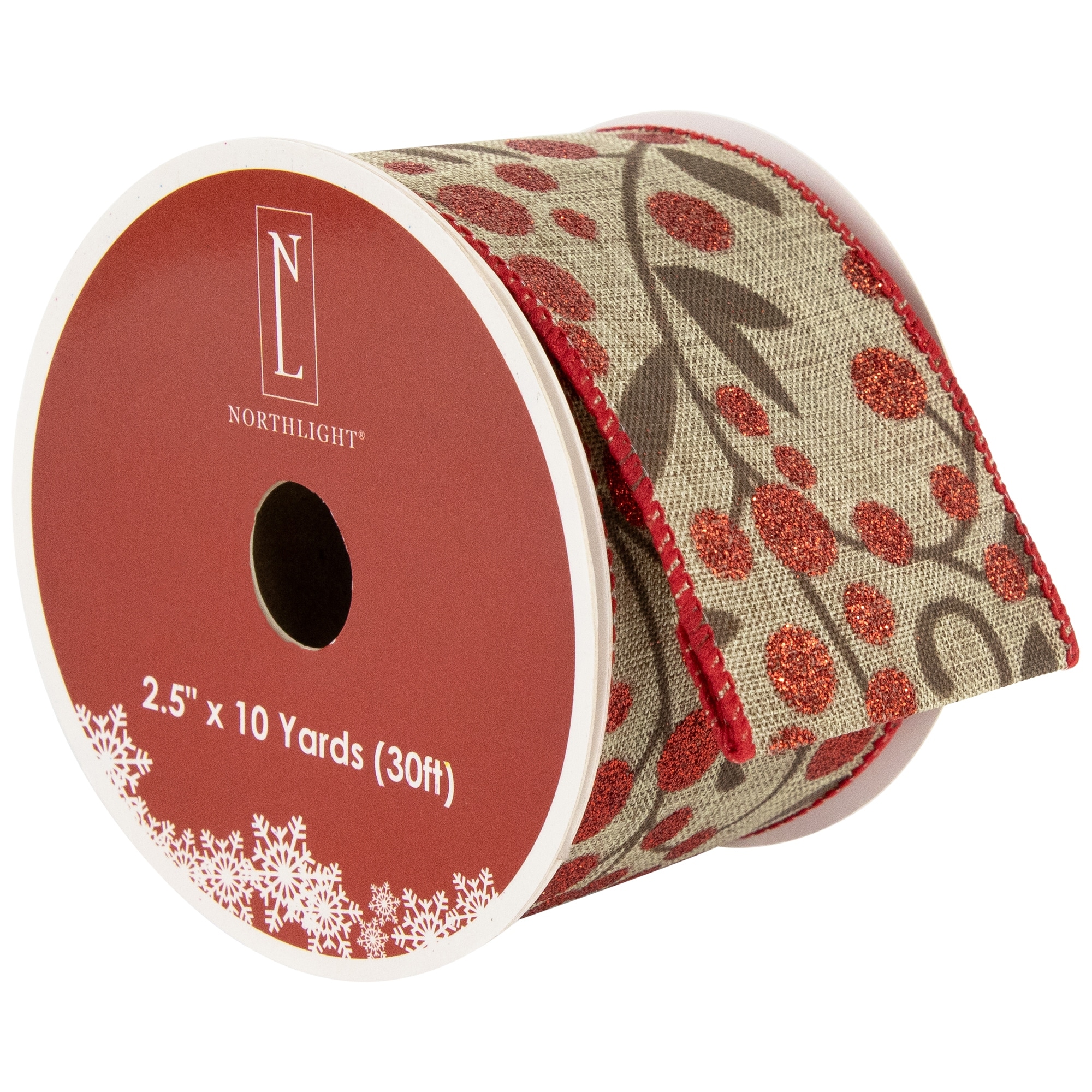 Brown and Red Berry Wired Craft Christmas Ribbon 2.5" x 10 Yards