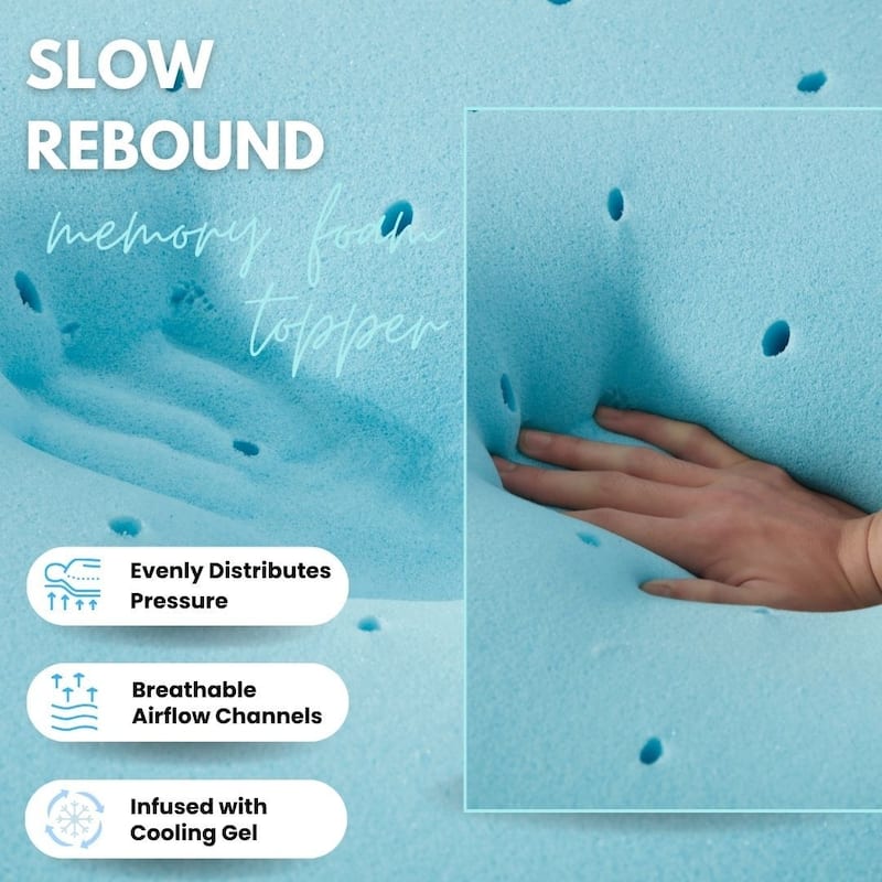 L'Baiet Cooling Gel Memory Foam Mattress Topper Medium Firm - Blue