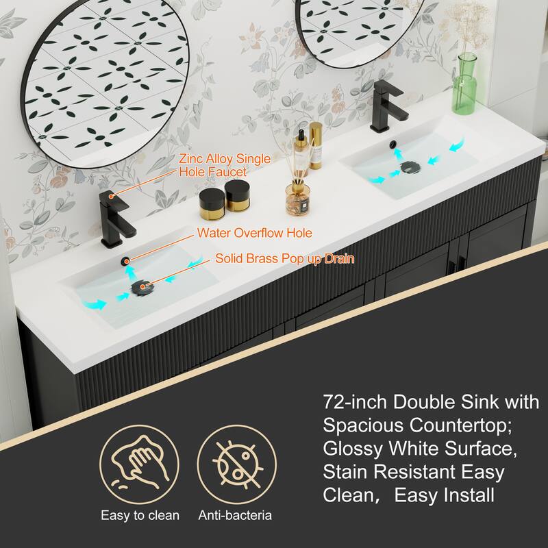 Modern 24"/30"/36"/48" Wave-Line Bathroom Vanity Set with Sink & Faucet