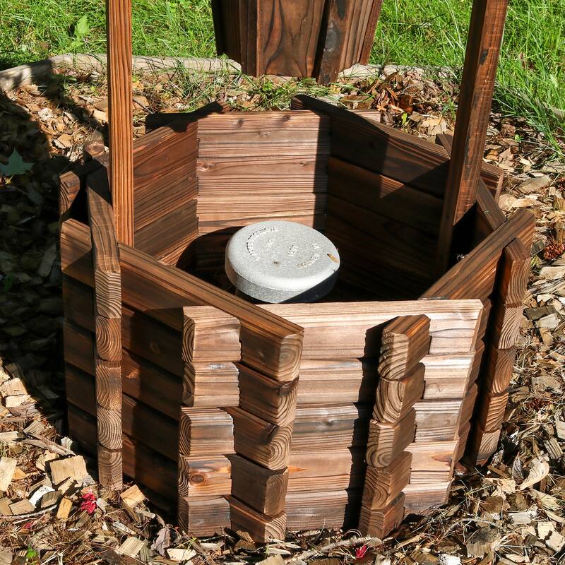 2-Tier Wooden Wishing Well Garden Planter Outdoor Patio Garden - 45"
