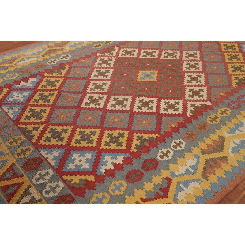 Geometric Kilim Persian Vintage Area Rug Flatweave Wool Carpet - 6'7"x 9'6"