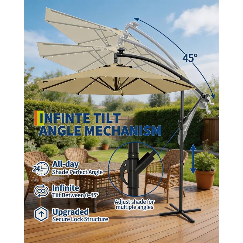 10 ft offset patio umbrella, with solar lights