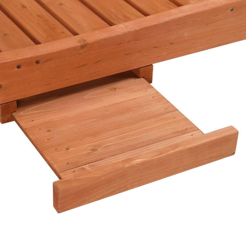 Patio Rolling Wooden Chaise Lounge withe Cup Holder