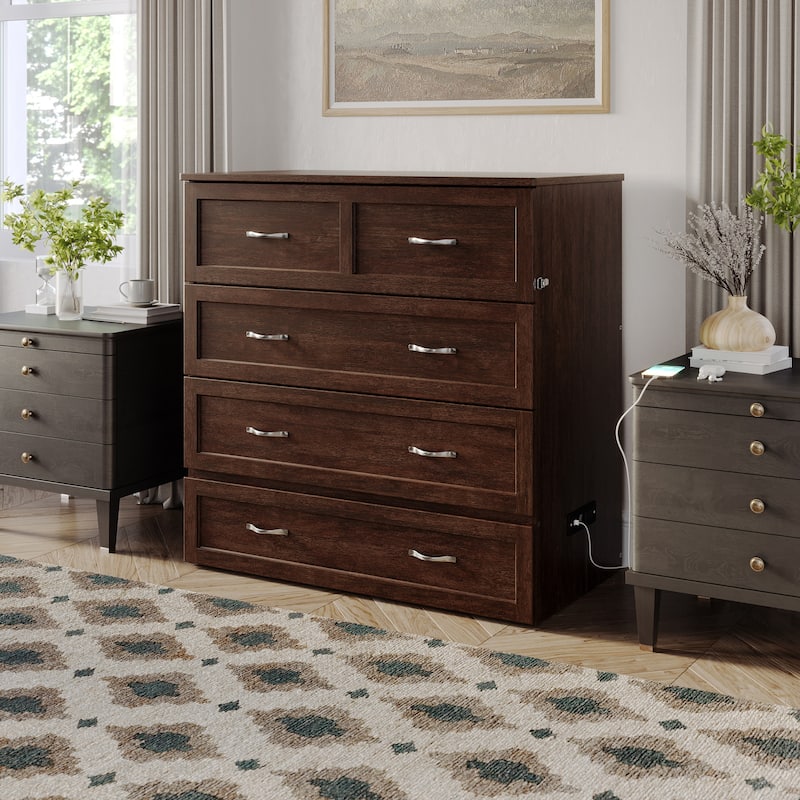 AFI Northfield Murphy Bed Chest with 6" Mattress, Storage Drawer & Built-In Charger