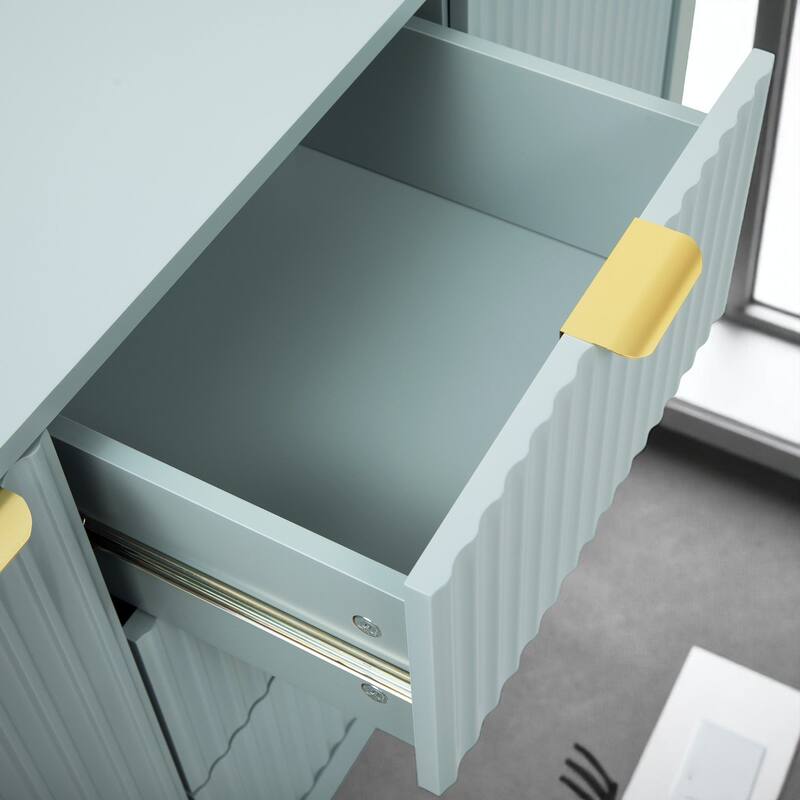 Wave Pattern Sideboard Cabinet with 3 Drawers, Soft-Close Doors & Adjustable Shelves, Entryway Storage Console