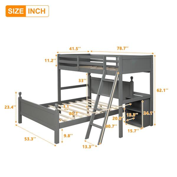 Contemporary Twin over Full Loft Bed with Cabinet - Sleek Bunk Bed Includes Hardware