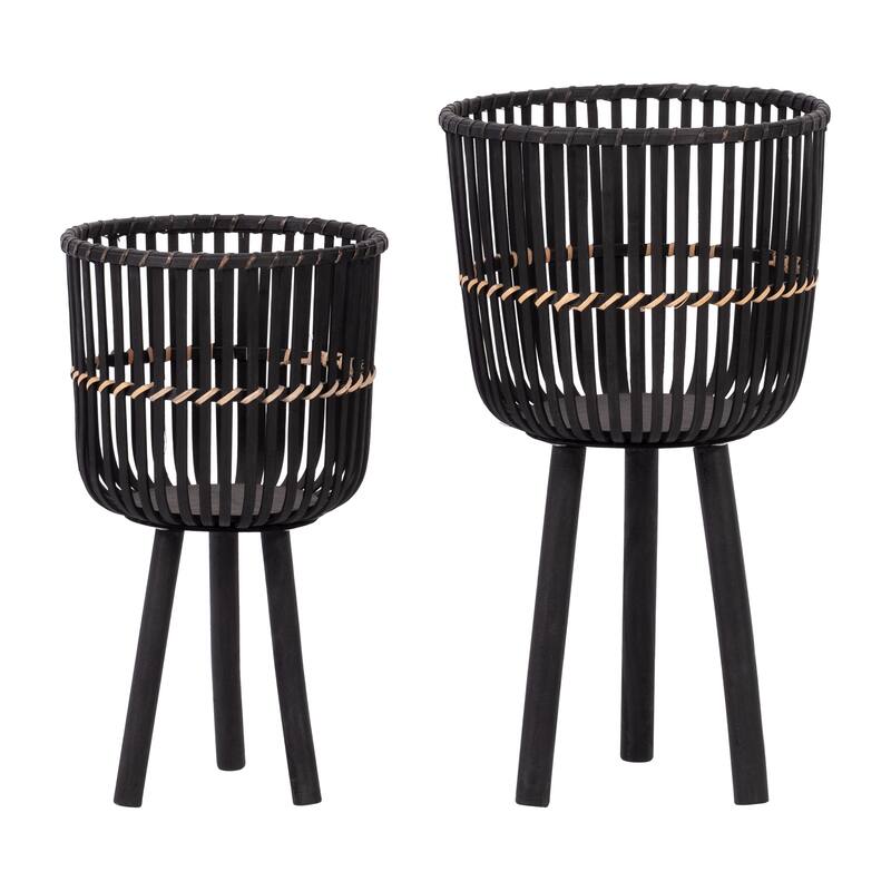Sagebrook Home Wicker Modern Boho Bamboo Planter Set