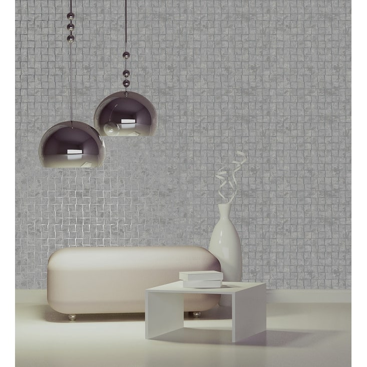 Decorline Cubist Silver Geometric Wallpaper - 20.5in x 396in x 0.025in