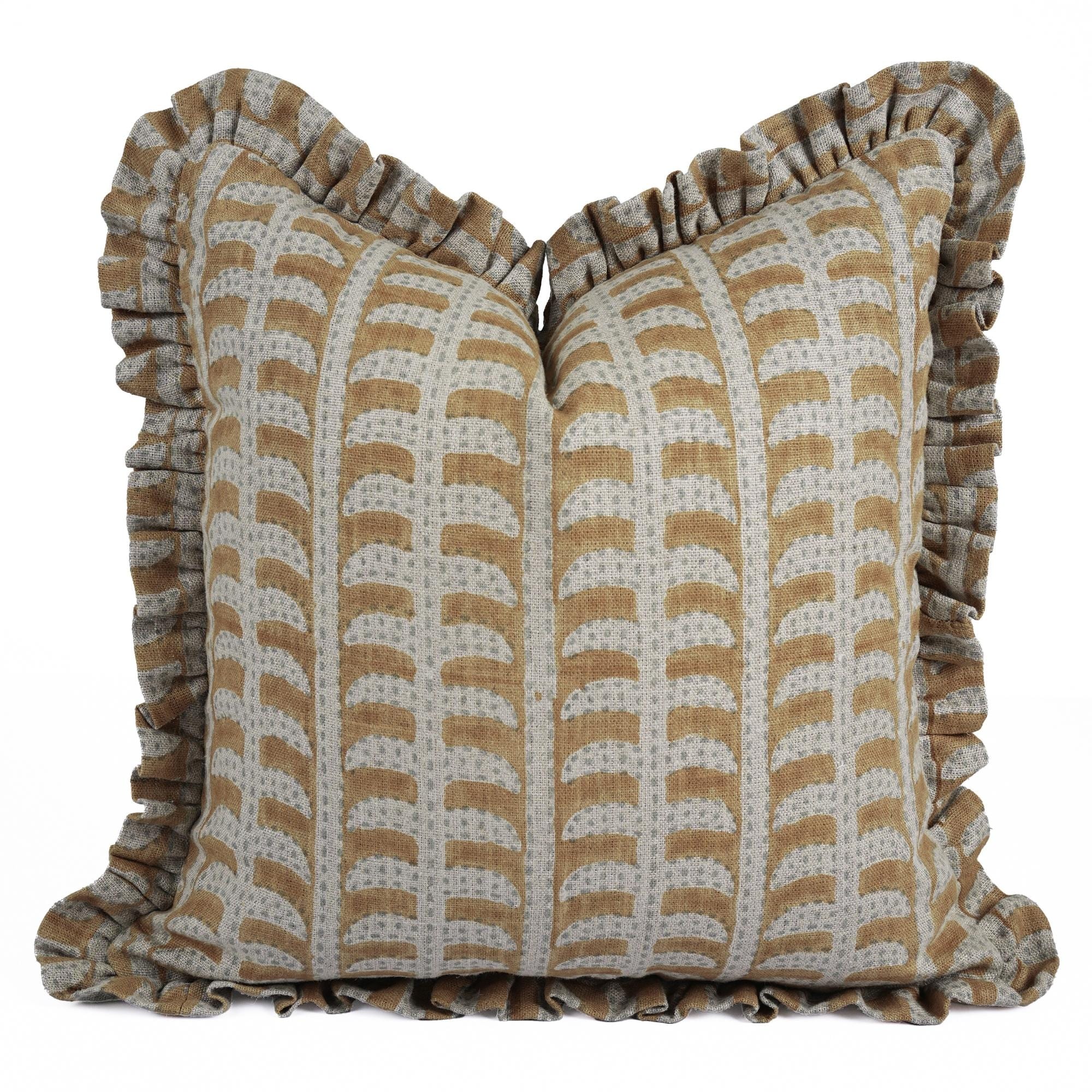 Fabdivine Thick Linen Handmade Block Print Frill Cushion Cover Boho Decorative Accent - Garud
