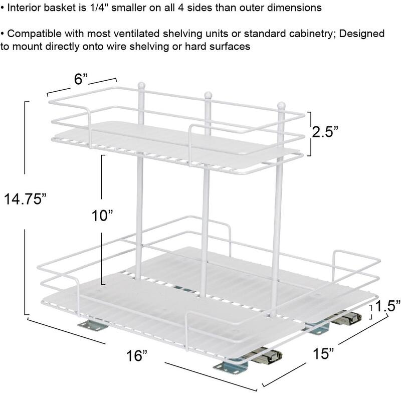 Household Essentials 2 -Tier Pull-Out/Slide-Out Storage Organizer with Plastic Liners