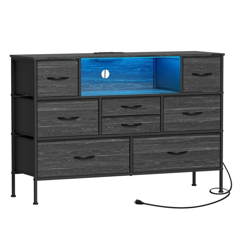 Wide Dresser with Charging Station and LED Light