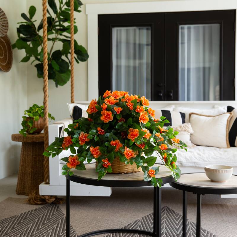 24-in UV Resistant Artificial Azalea Hanging Plant - Set of 3