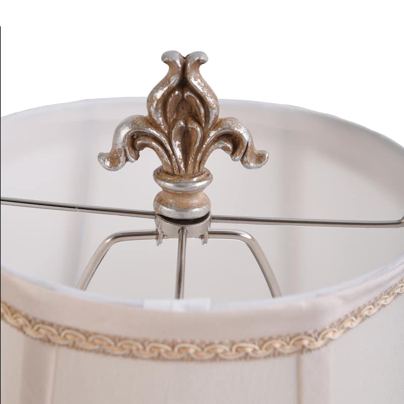 Traditional Table Lamp Open Lace Scroll in Savoy Silver Textile Shade