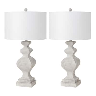 Cyrus 32" White Farmhouse Polyresin Table Lamp w/ USB, (Set of 2)