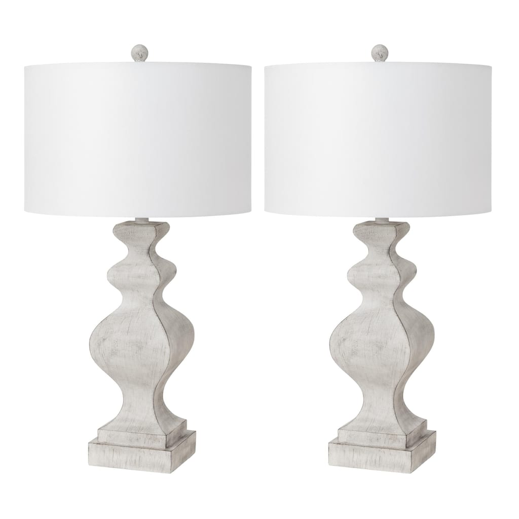 Cyrus 32" White Farmhouse Polyresin Table Lamp w/ USB, (Set of 2)