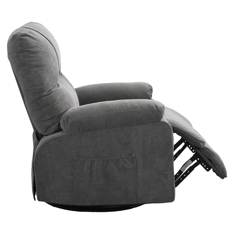 360° Linen Swivel Rocker Recliner with Side Pockets