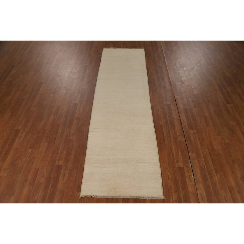 Modern Gabbeh Runner Rug Hand-Knotted Solid Wool Carpet - 2'9"x 9'7"