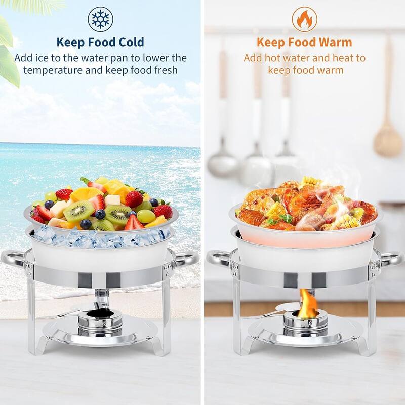 5 Qt Round Stainless Steel Chafer Set with Glass Lids