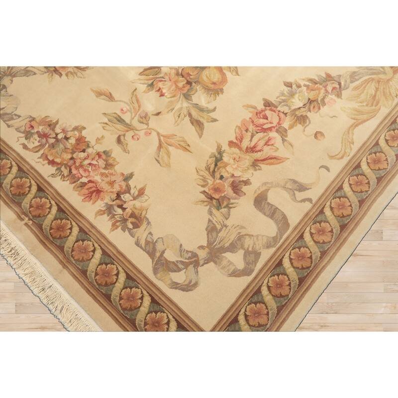 5'9''x9 Hand Knotted Wool & Silk Ivory French Aubusson Savonnerie 300 KPSI Asmara Rug - 5' 9'' x 9'