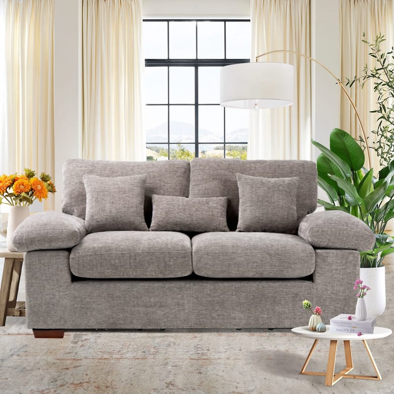 Plush Chenille Loveseat 73" - Includes Bonus 3 Pillows & Removable Back Cushion - Living Room 2-Seater Sofa