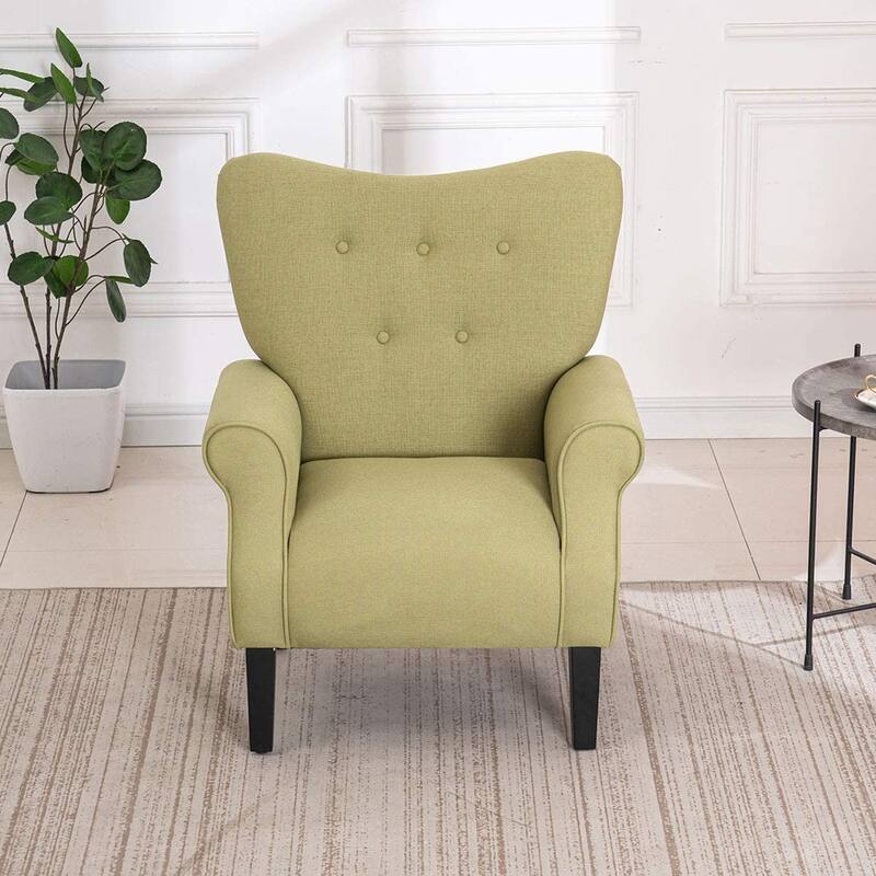Erommy Wing back Arm Chair, Upholstered Fabric High Back Chair with Wood Legs